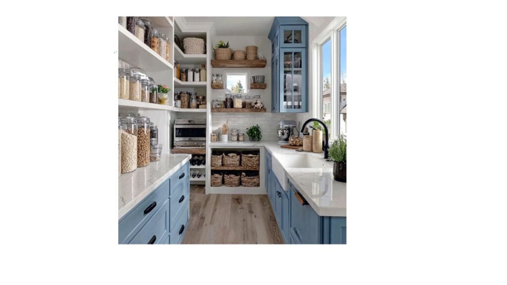 organized pantry with clear storage containers and shelves