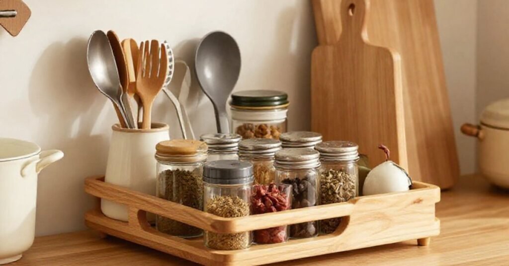 countertop kitchen organization ideas with storage trays