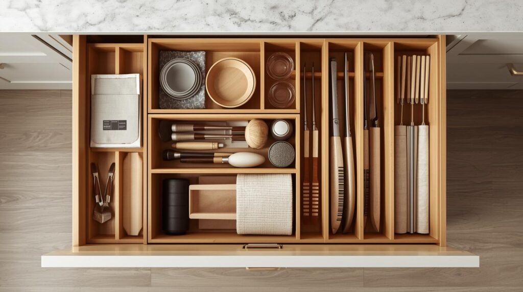 kitchen drawer organization with organized utensil drawers